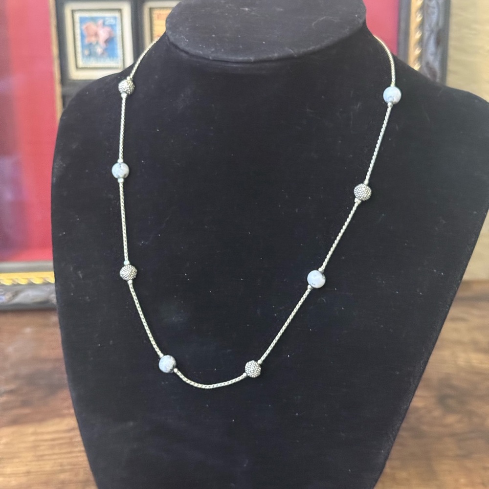EUC Carolina Herrera Silver Tone Necklace with White Accents